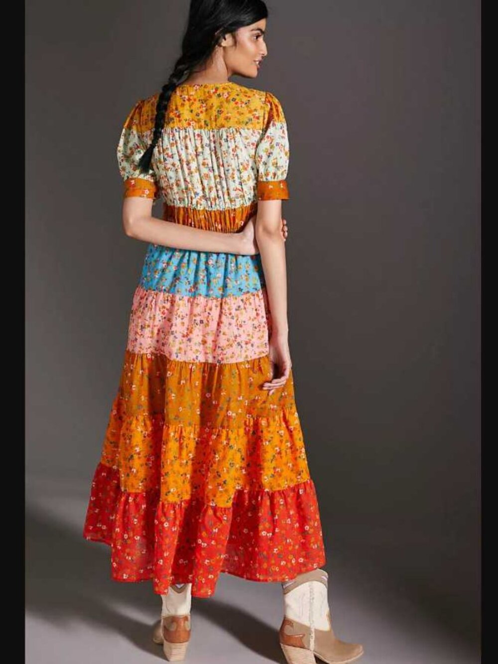 S By Anthropologie Tiered & True floral maxi prairie dress #4 - Picture 3 of 11